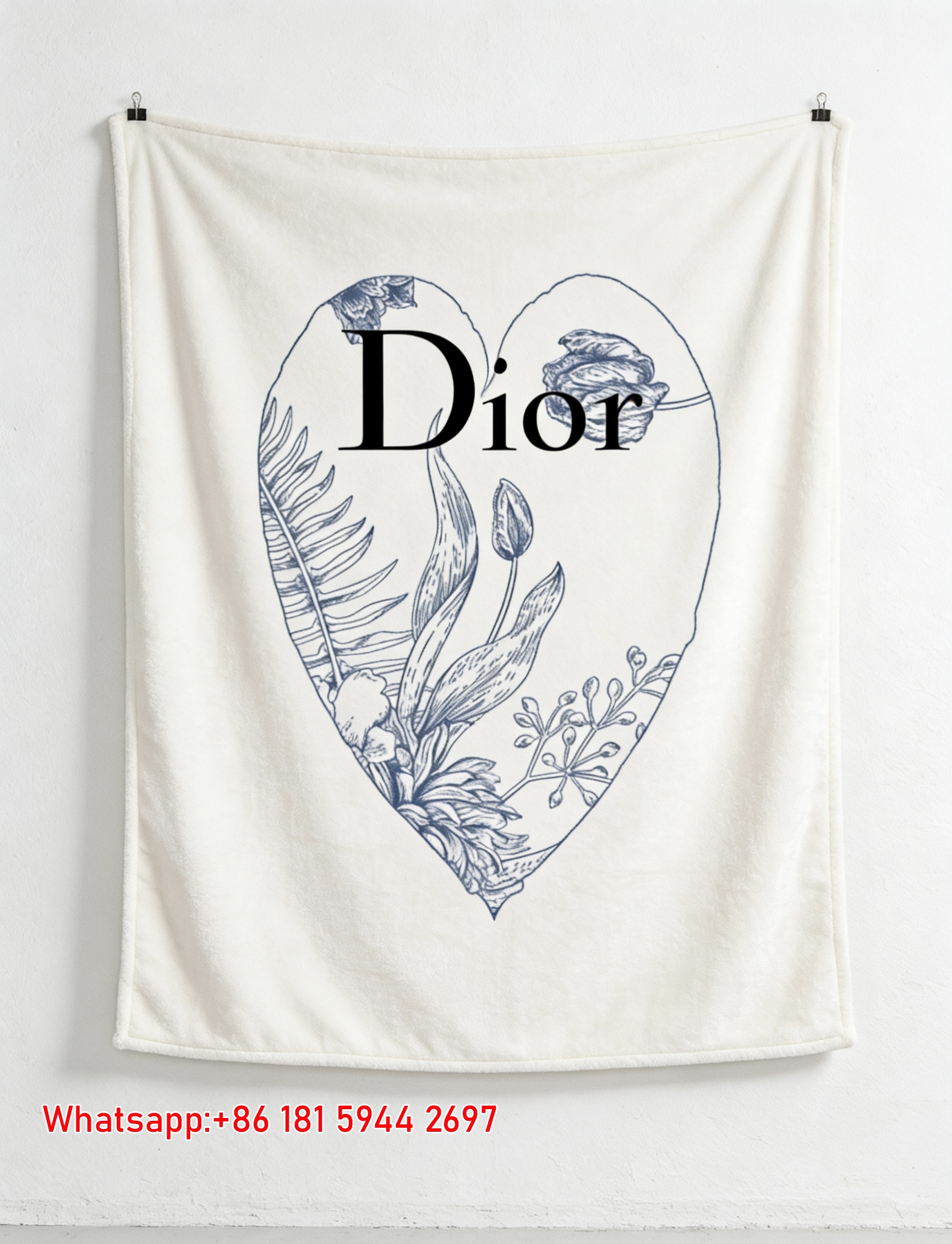 Dior Heart Floral Print Flannel Sofa Throw Blanket D372